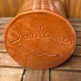 Old soulaines vase france ceramic brown & orange vintage #a393