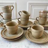 set of 10 cups and sub-cups in stoneware of the Marais handcrafted signed 70s