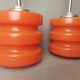 Pair Mid Century Modern MCM orange glass hanging lamps
