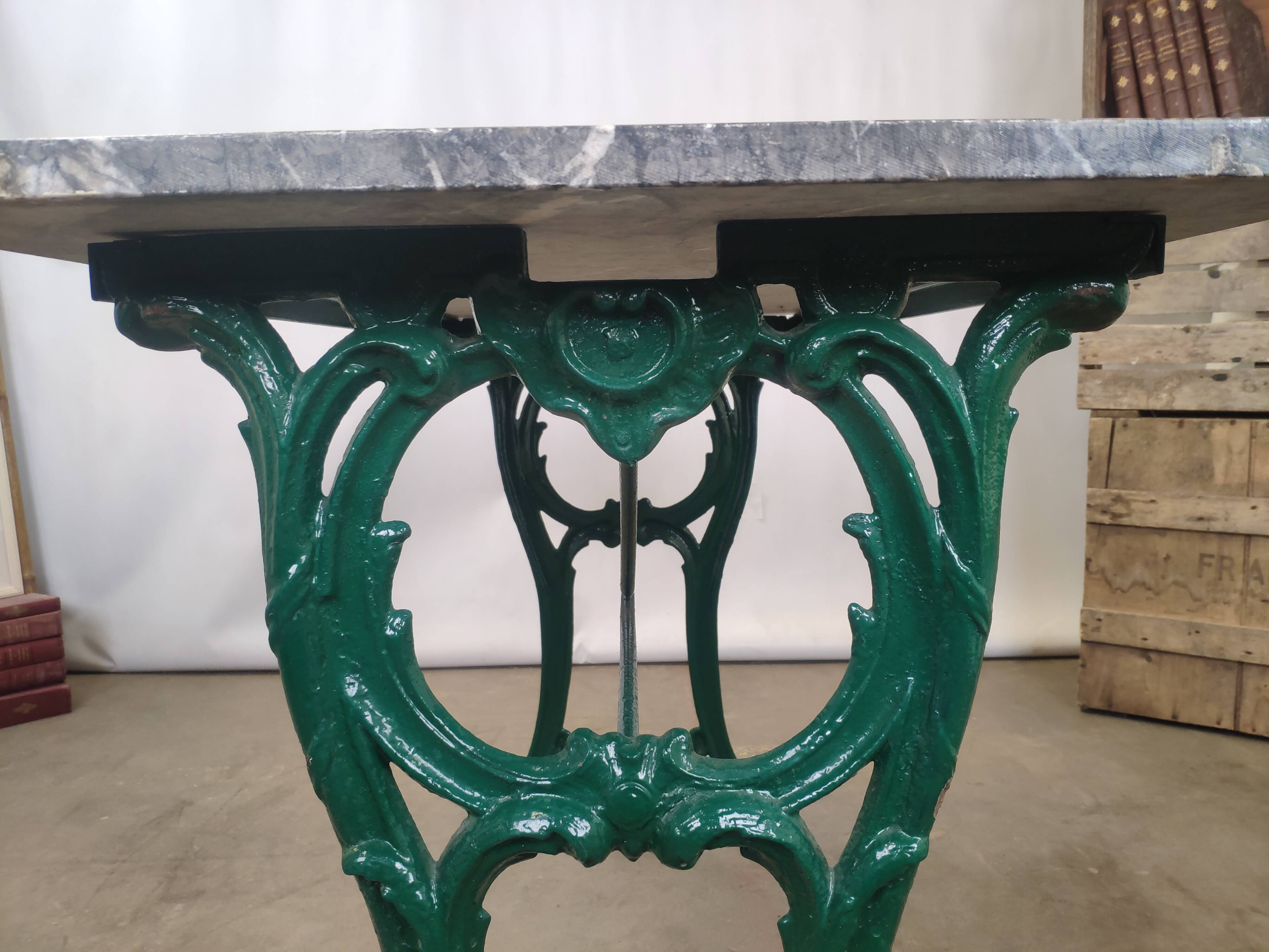 Wrought iron bistro table and vintage grey marble