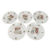 Lot de 5 assiettes plates en faïence ancienne – Saint-Amand – "Anémone"