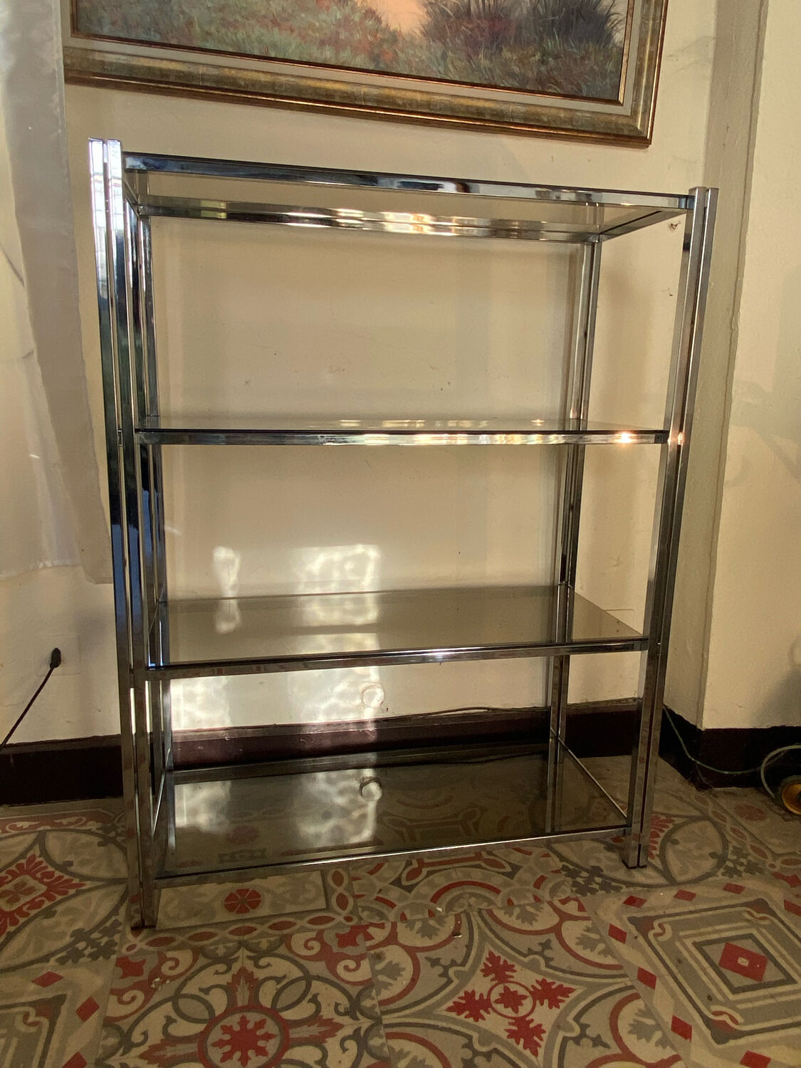 Modular shelf chrome and smoked glass 70s