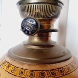 Electrified oil lamp in bronze and hand-painted Gien earthenware