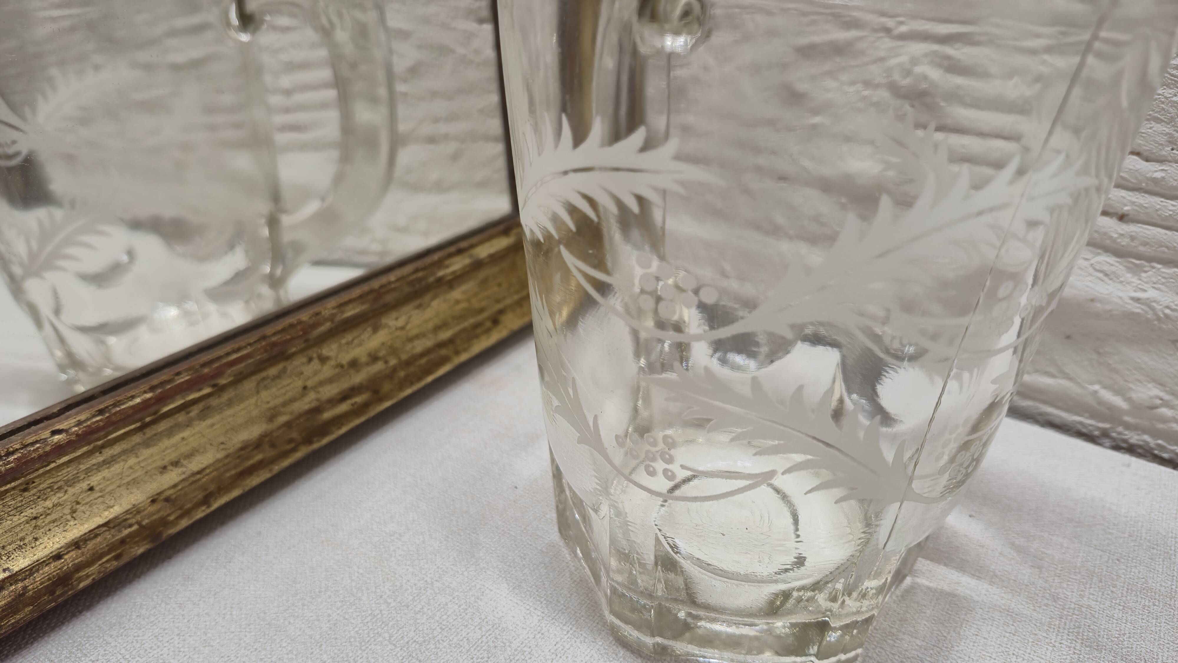 White foliage glass pitcher