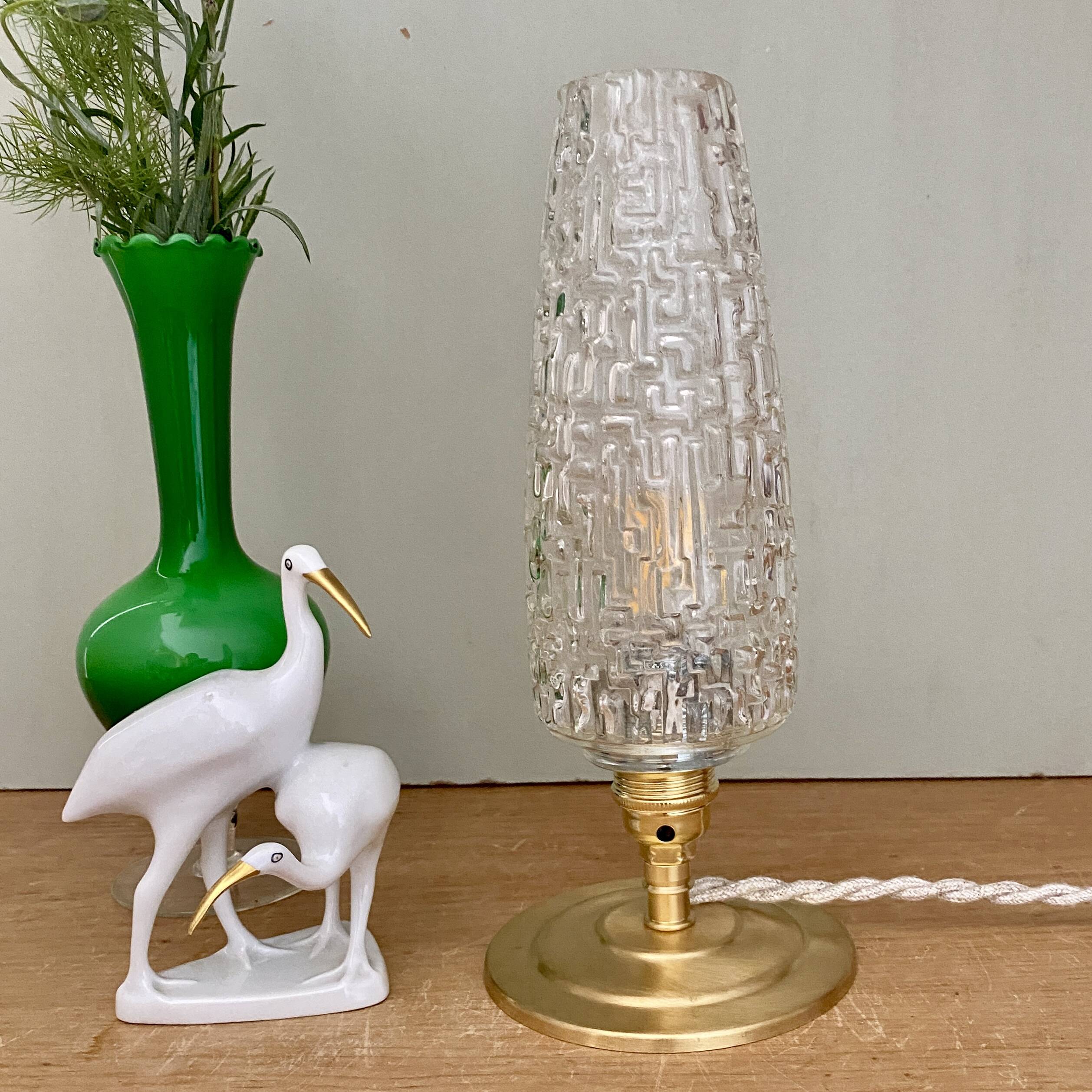 Vintage globe table lamp in molded glass