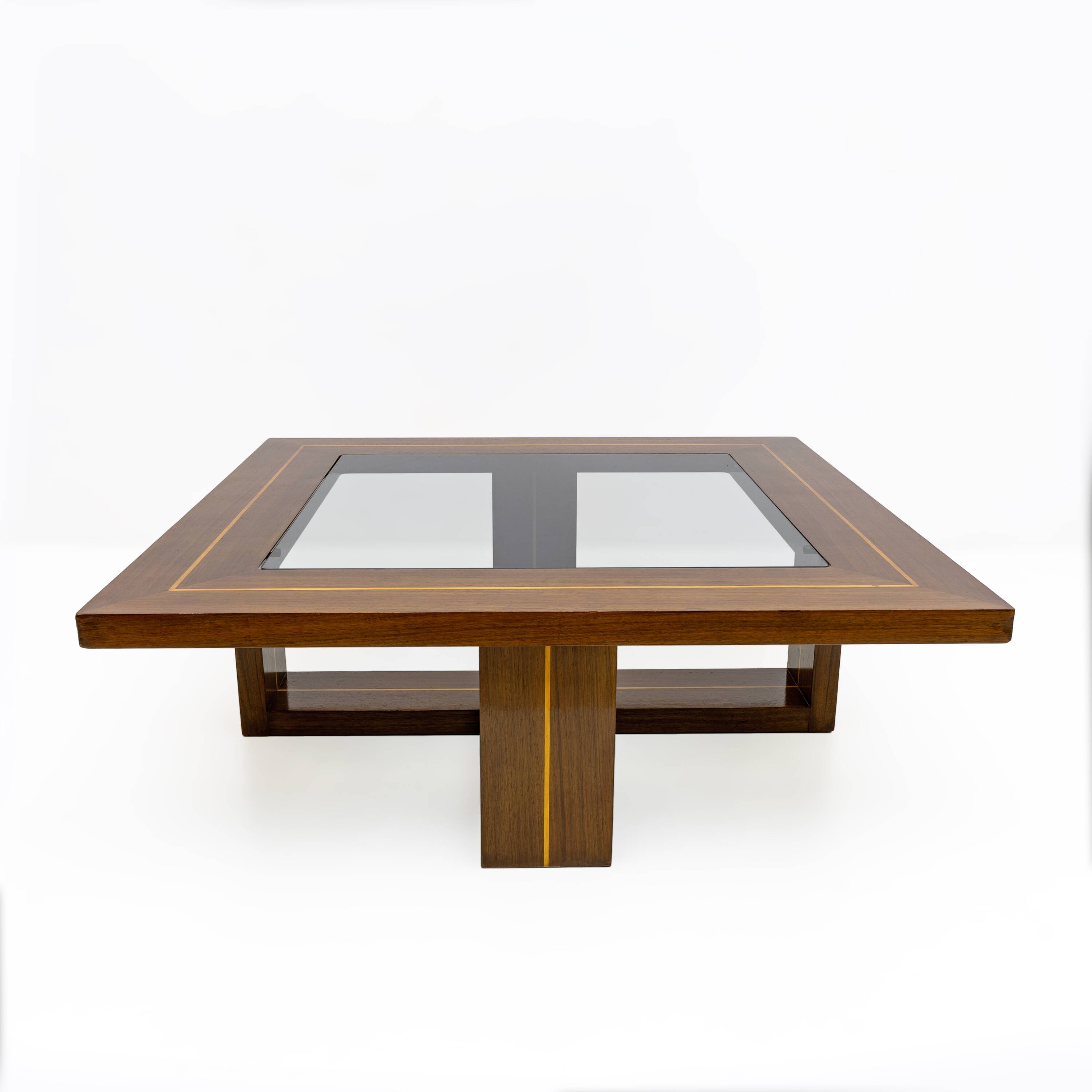 Mid-century Modern Maple Inlays and Walnut Coffee Table, Italy, 1970s