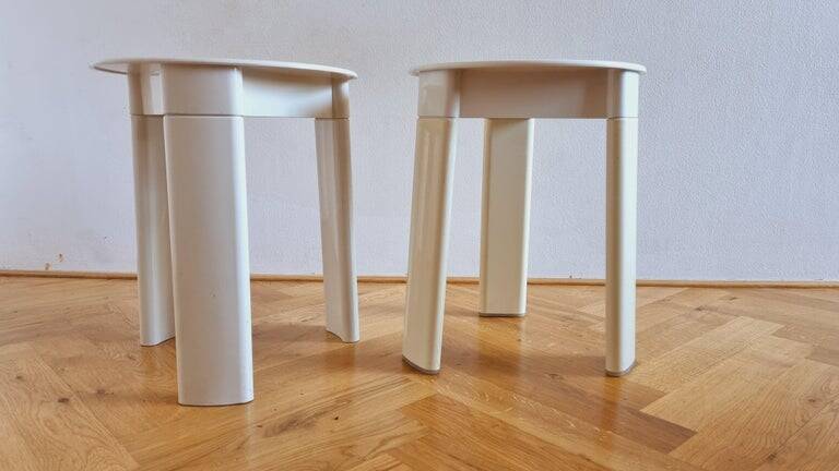 Pair of Midcentury Stools/Side Tables Trio, Olaf Von Bohr, Italy, 1970s