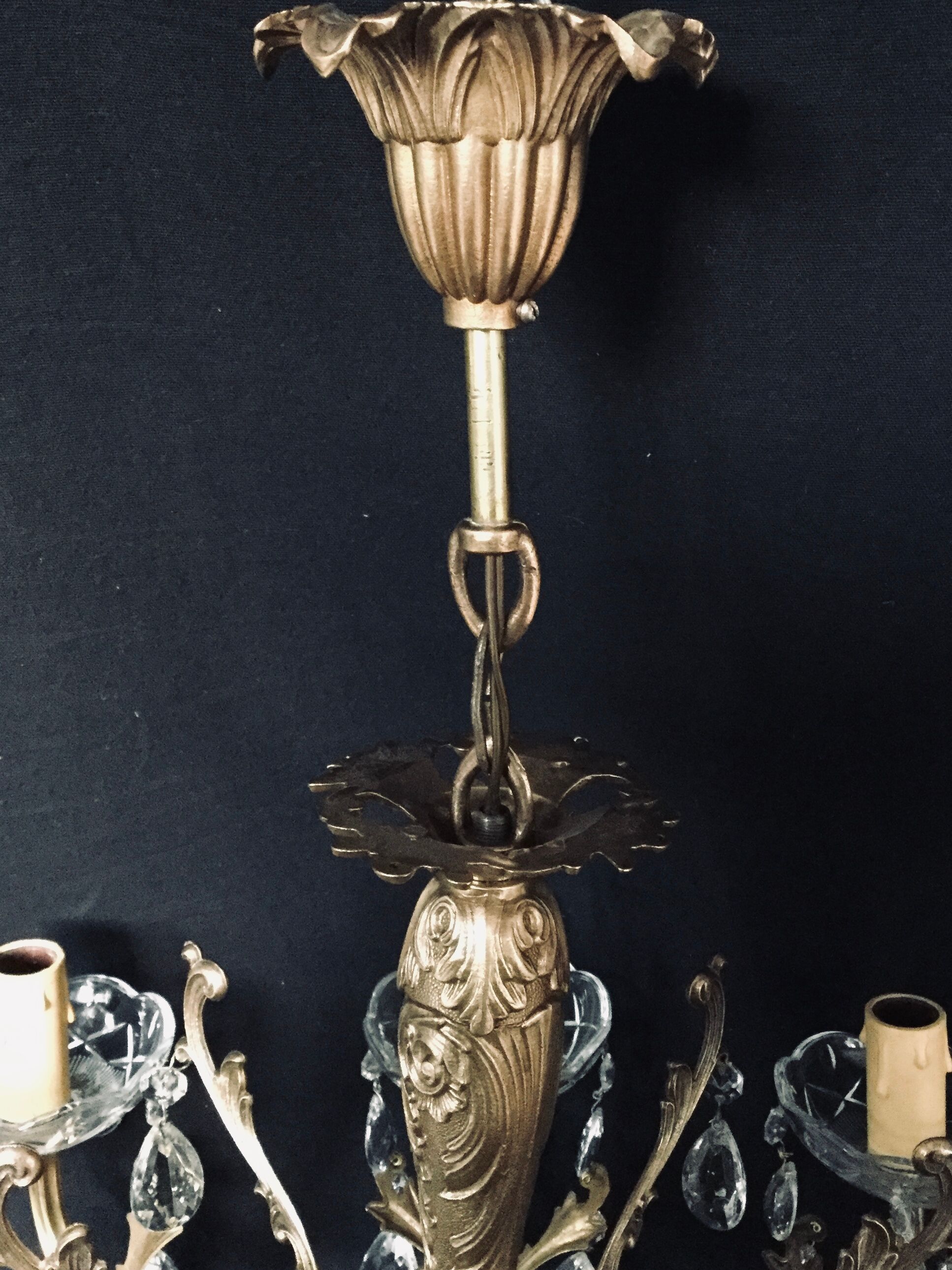 8 lights, crystal, bronze and brass chandelier