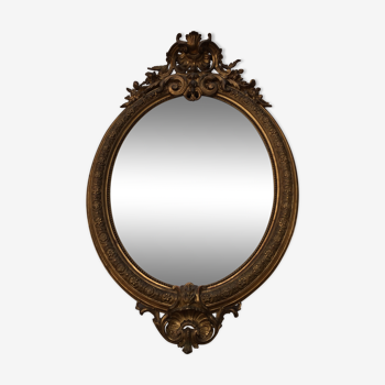 Grand miroir ovale ne bois doré 120 x 83 cm