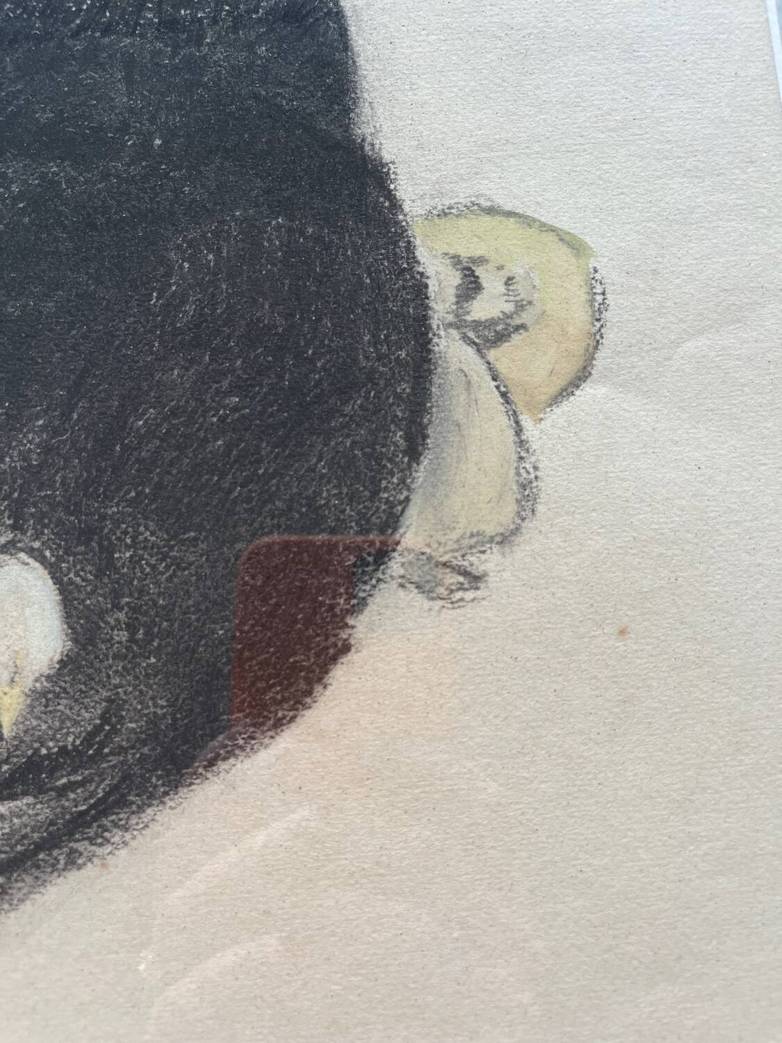 Black hen and her chicks, pastel on paper signed Hélène Rivière
