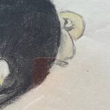Black hen and her chicks, pastel on paper signed Hélène Rivière