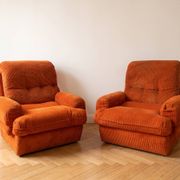 Pair of orange corduroy armchairs, 1970s