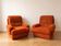 Paire de fauteuils en velours côtelé orange, années 70