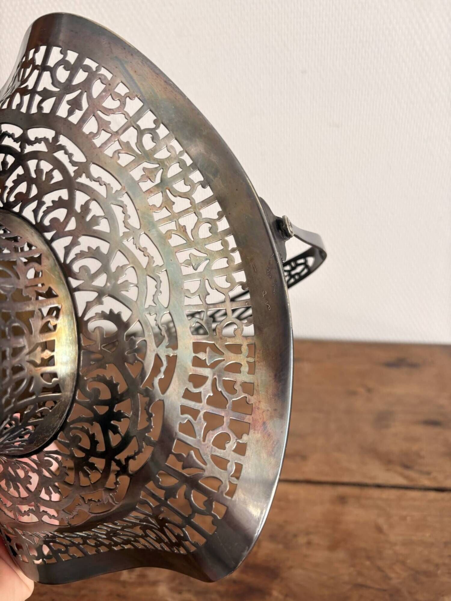 Silver Metal Openwork Vintage Art Deco Fruit Basket