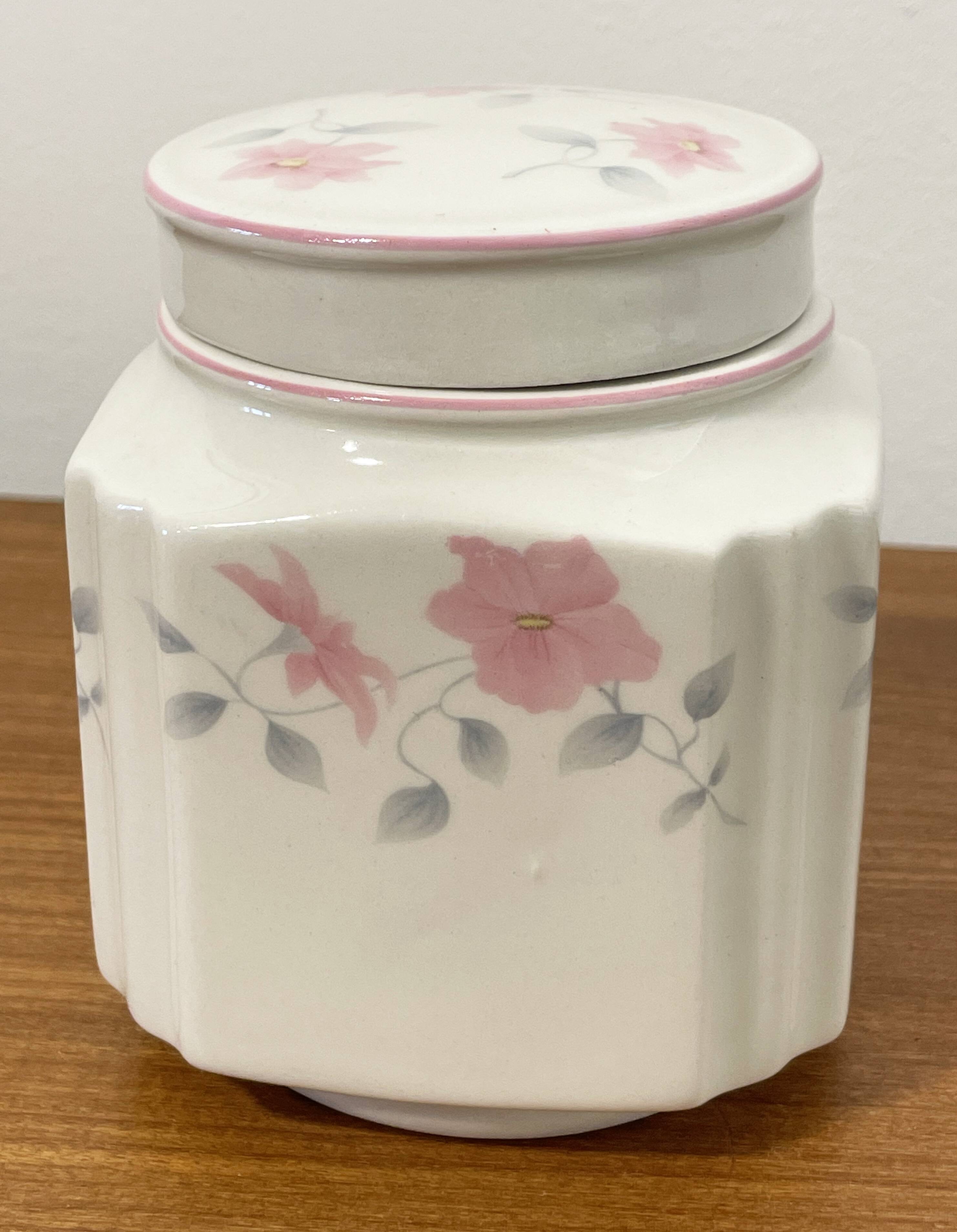 Sadler England Square Ginger Jar or Coffee Jar with Pink Flower Motif, Made for Douwe Egberts