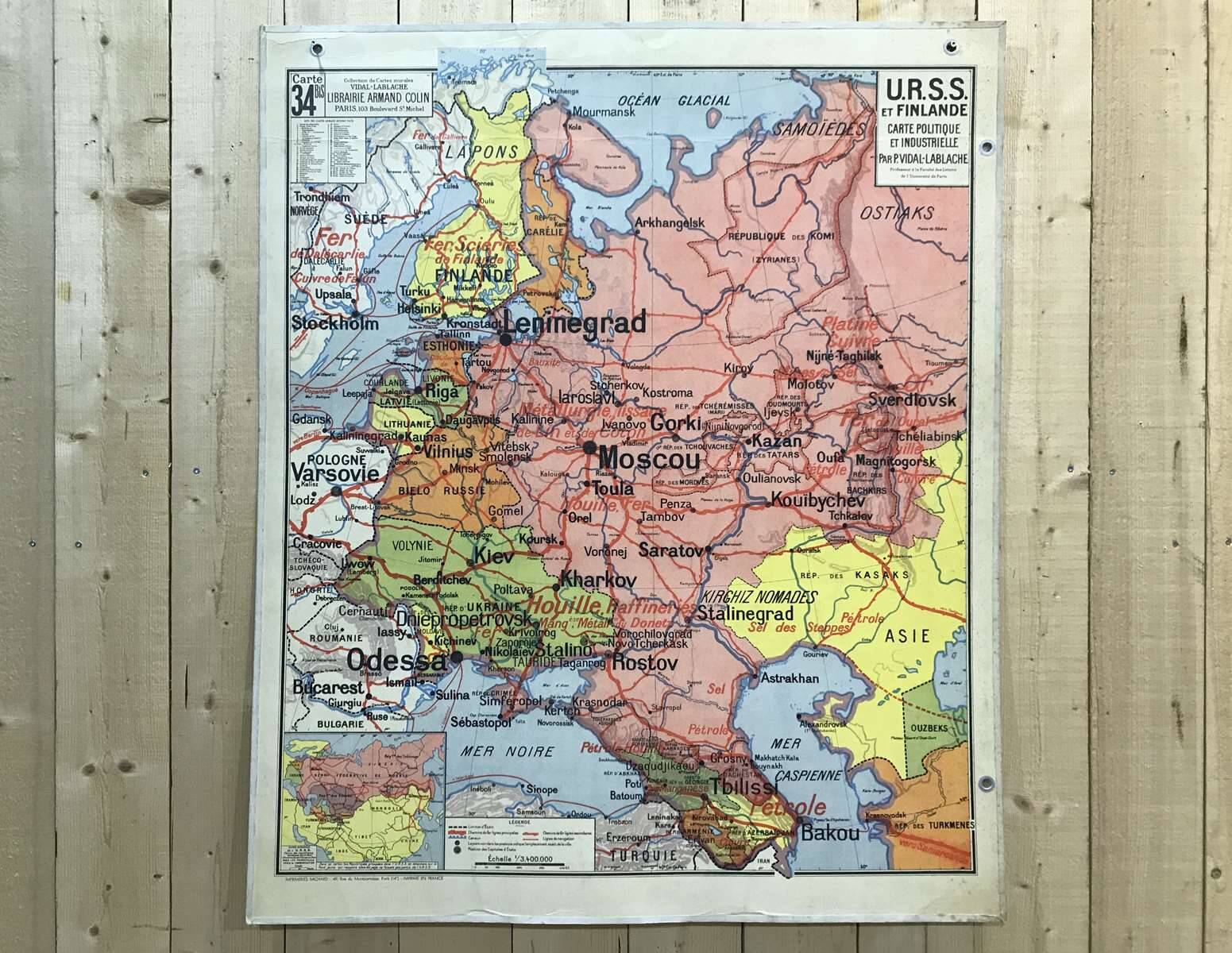 USSR and Finland, Map N°34 and 34bis by Vidal-Lablache, Librairie Armand Colin