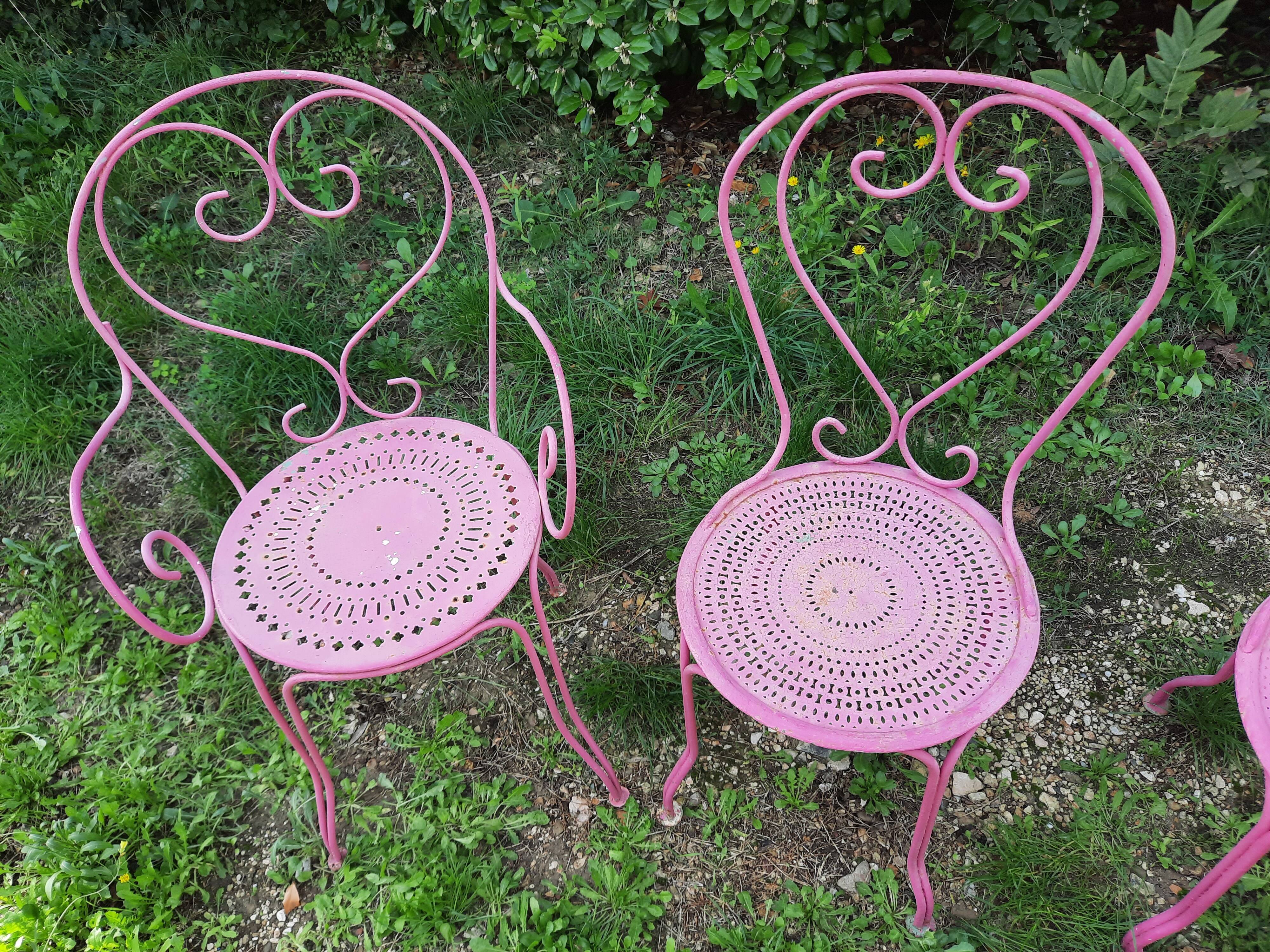 Set of 2 armchairs + 2 Fermob chairs in antique wrought iron