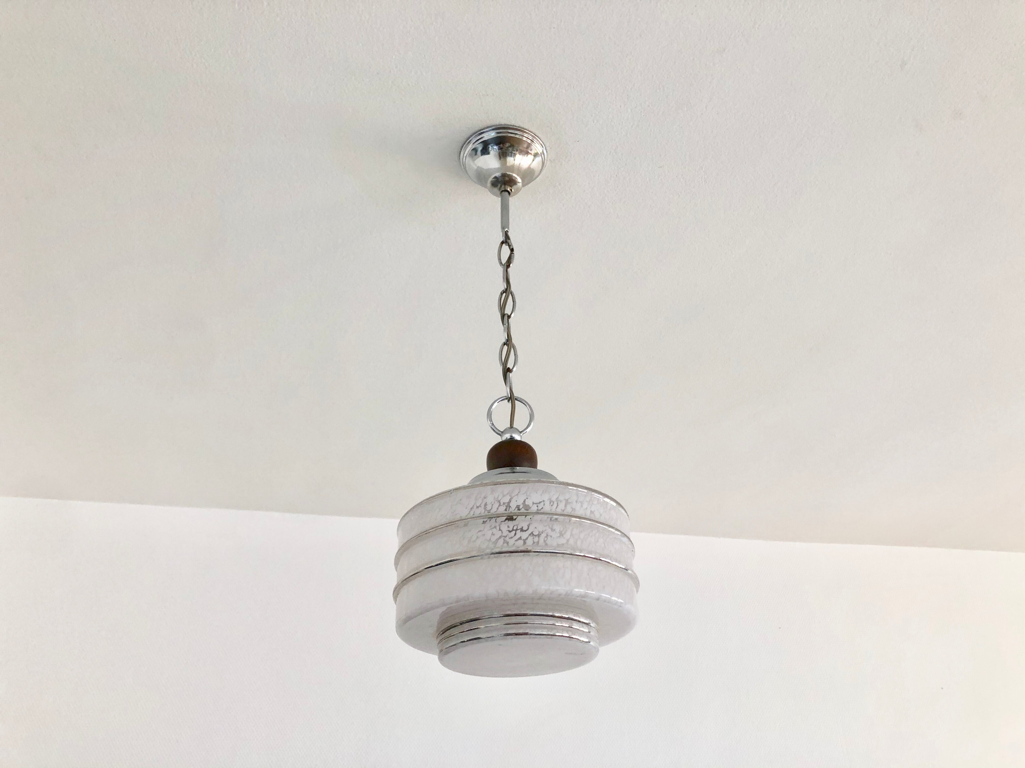 Hanging lamp speckled glass and chrome 1950