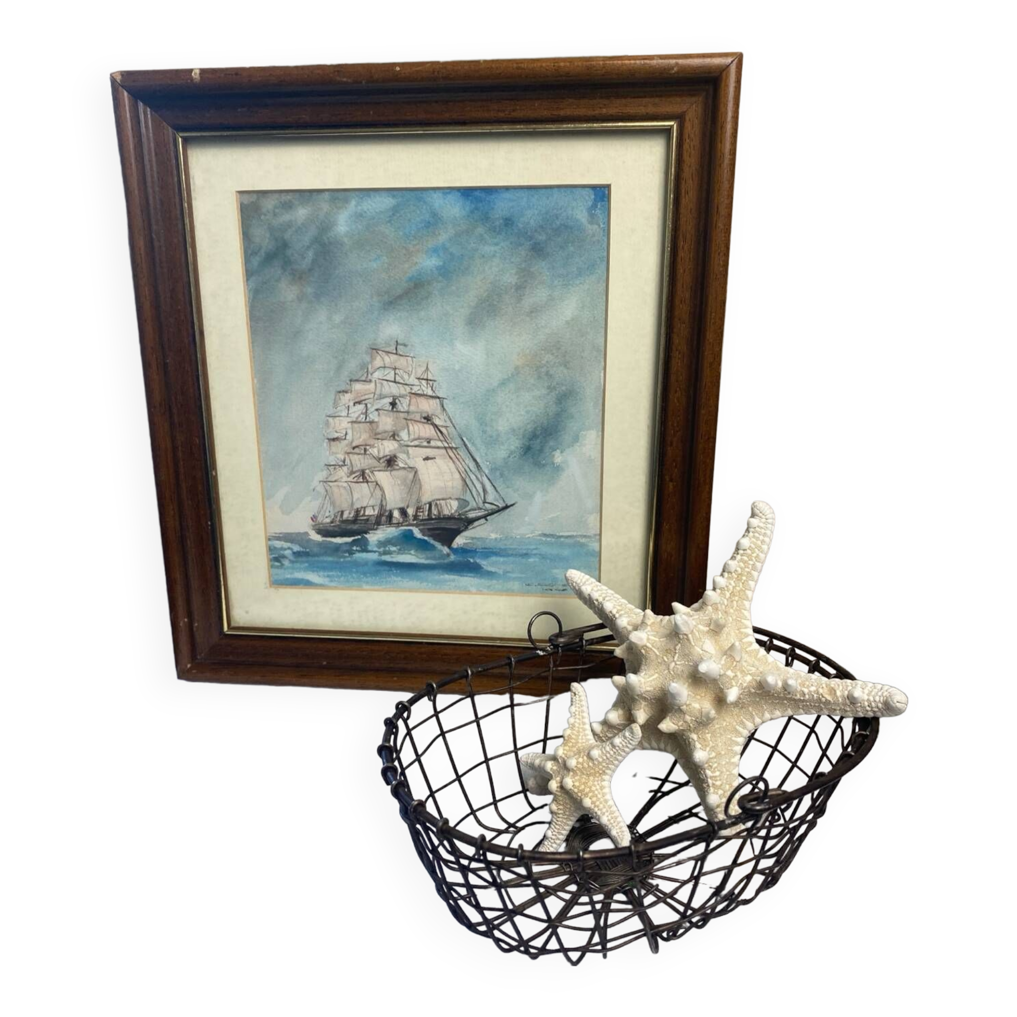 Framed old marine watercolor
