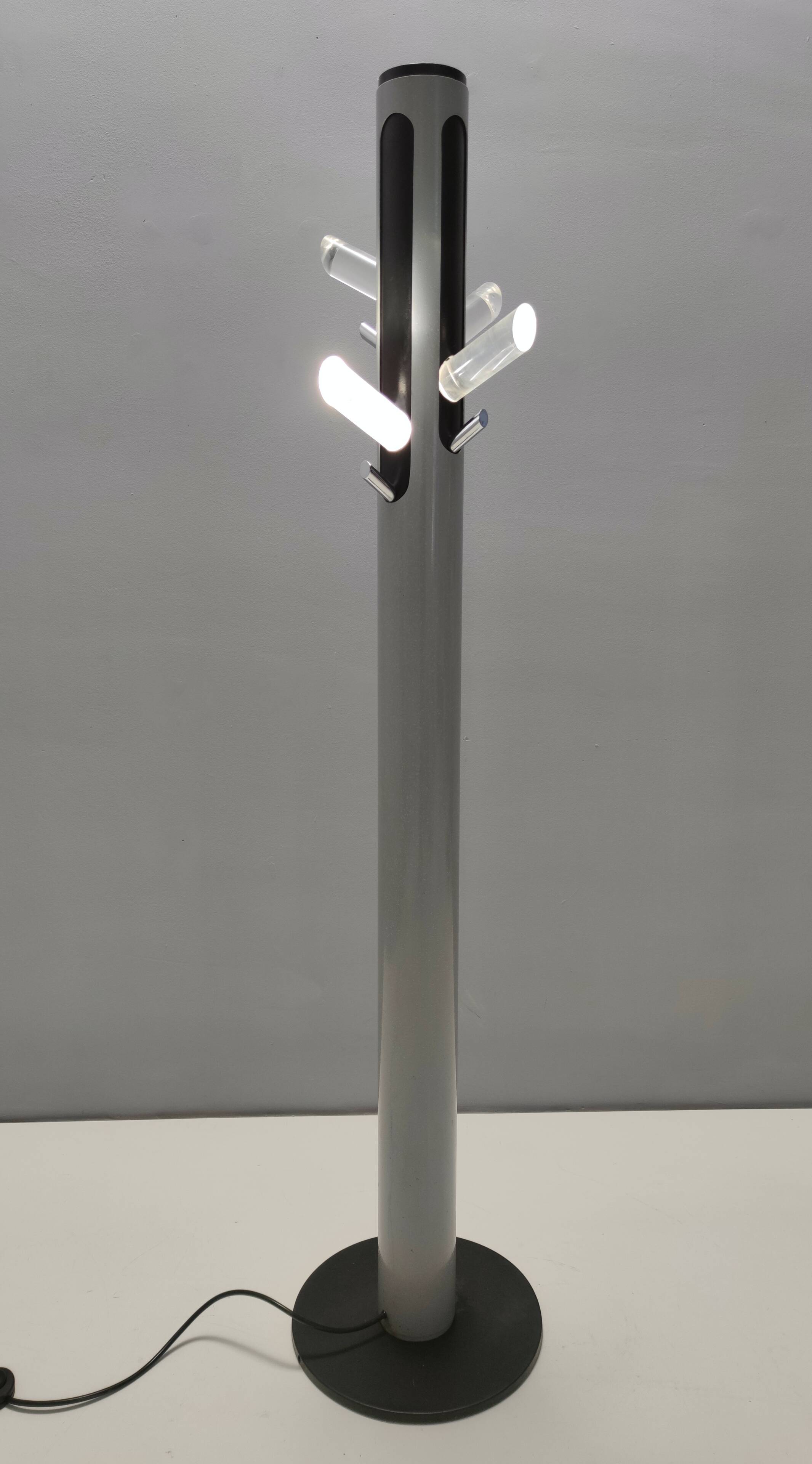 Varnished Iron, Steel and Plexiglass Illuminated Coat Rack, Italy