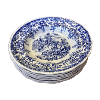 Ensemble de 7 assiettes Lunéville & KG bleues