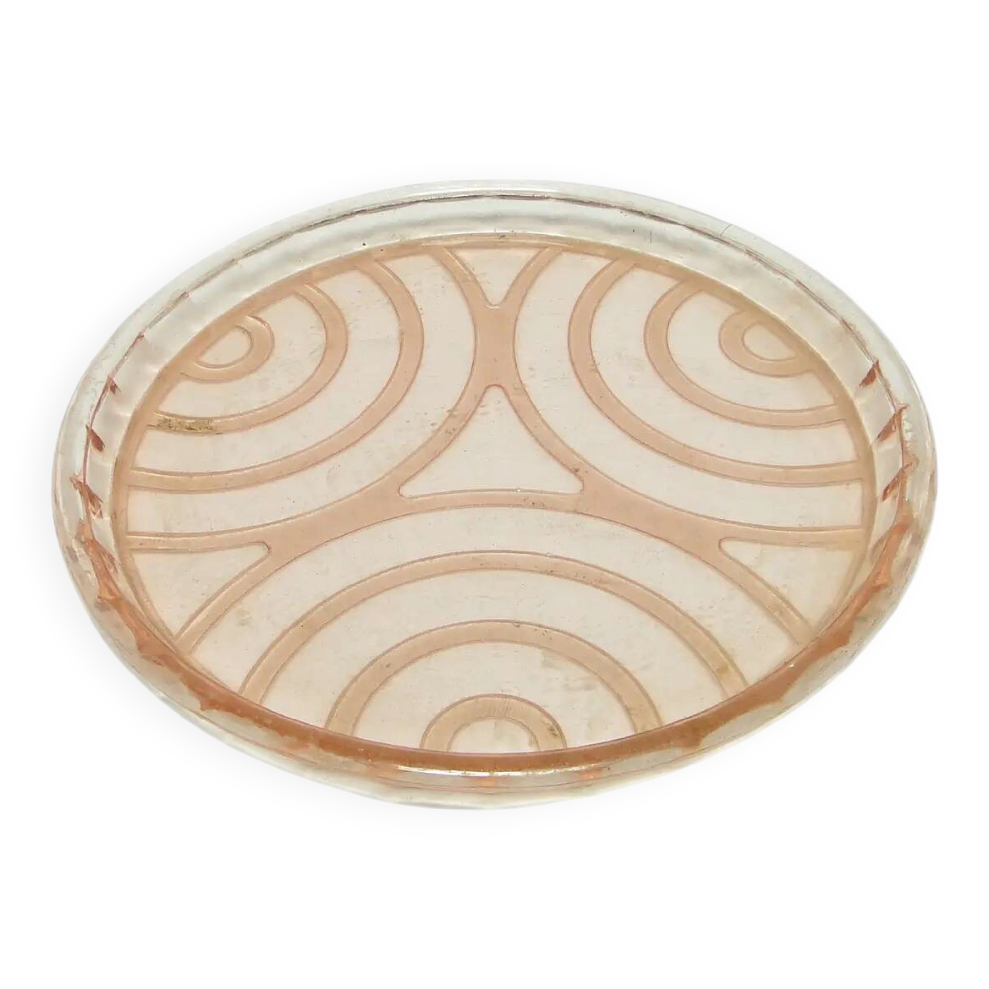 Mid-century modern decorative plate, pink glass, Poland, 1950s.