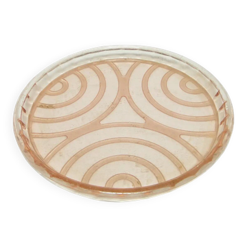 Assiette décorative moderne du milieu du siècle, en verre rose, Pologne, années 1950.