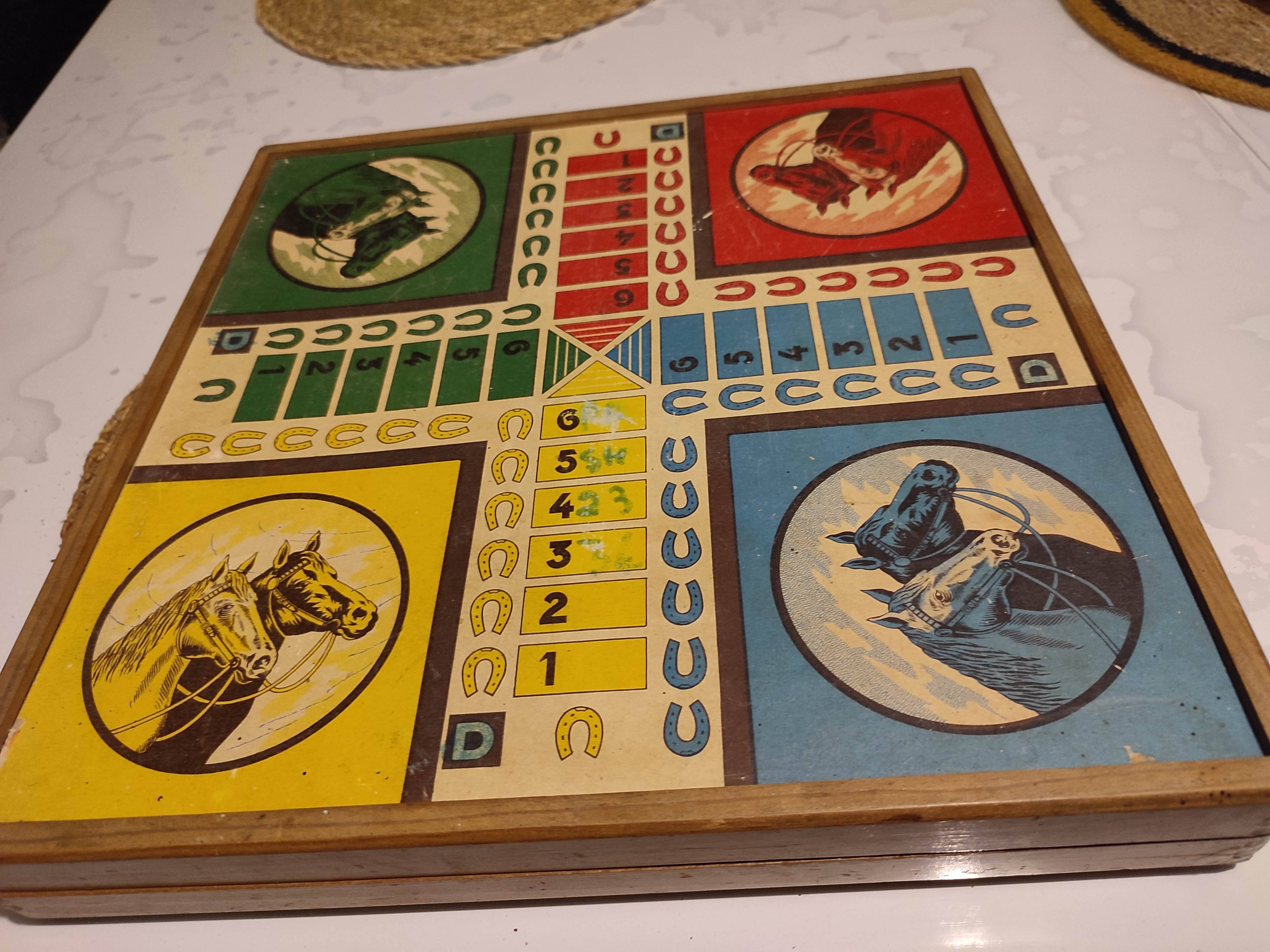 Antique Wooden Multi-Game Box - Ludo - Game of the Goose - Checkers