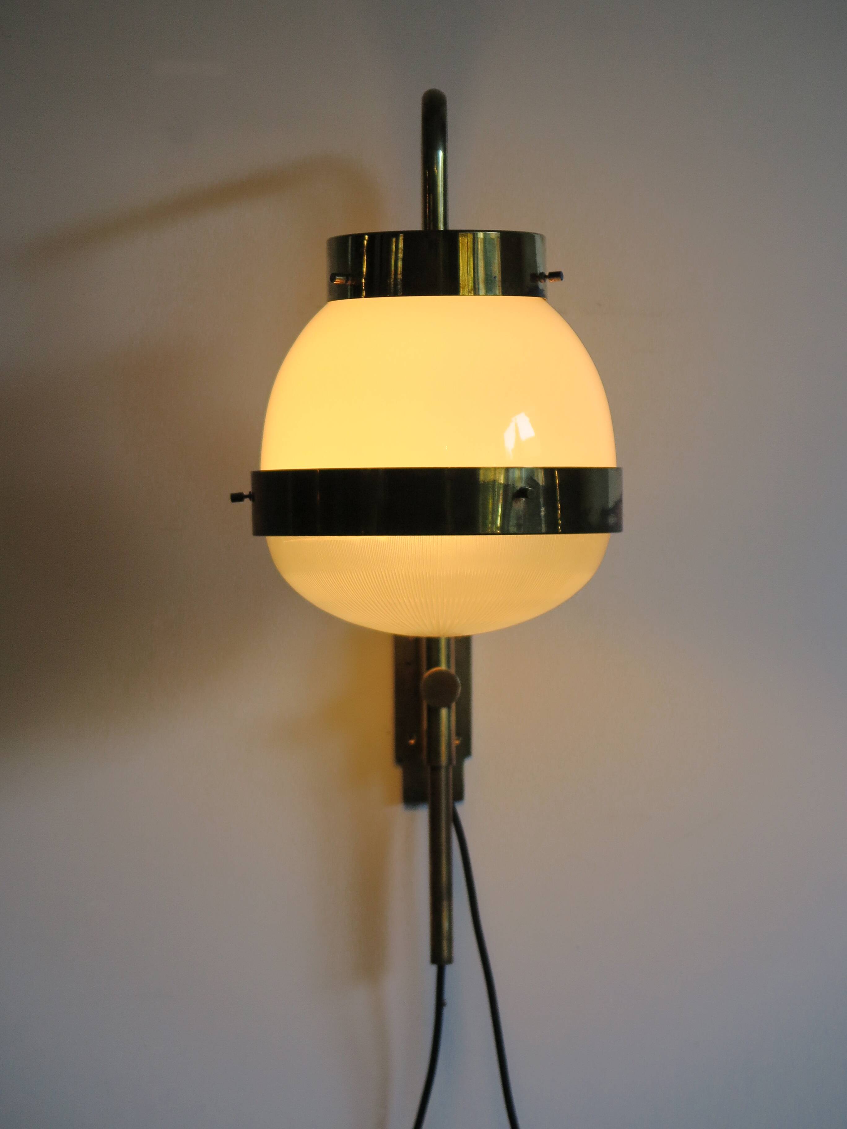 Sergio Mazza for Artemide, Italian "Delta" glass brass wall lamp 1960s