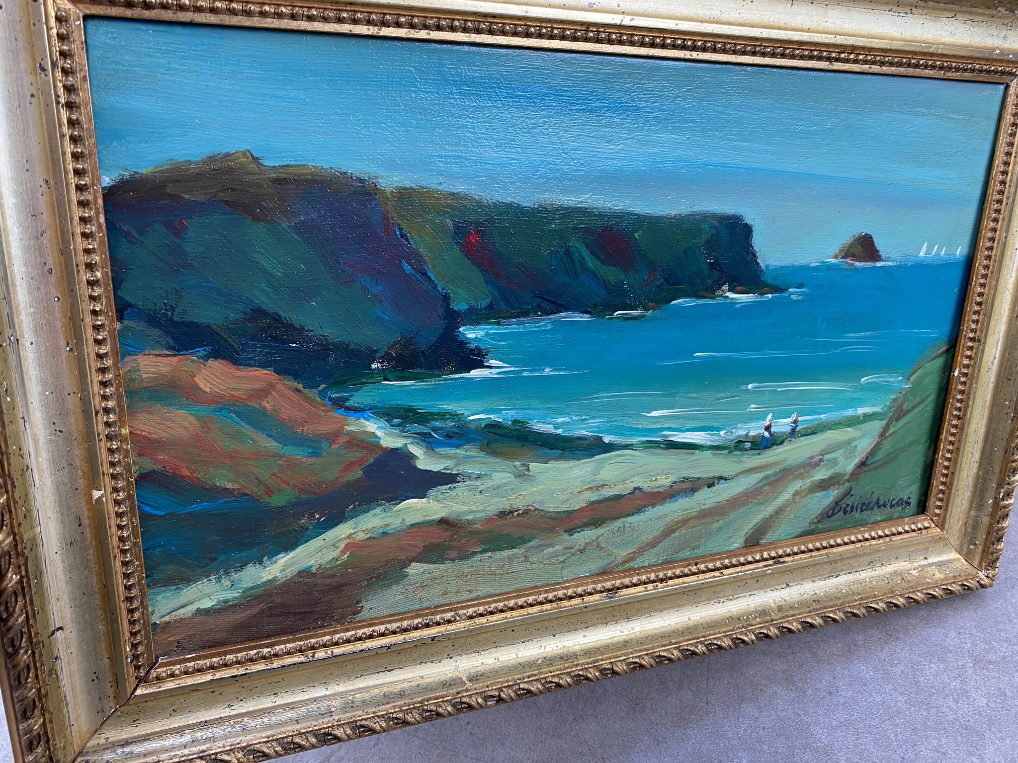 Marine painting by Désiré-Lucas, early 20th century, oil on canvas.
