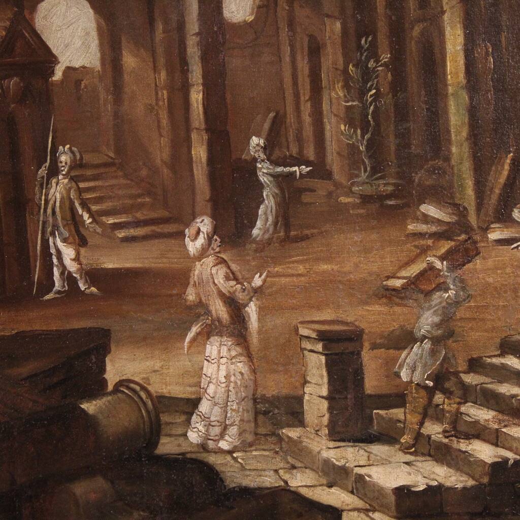 Antique Italian painting from the 18th century, Architectural Capriccio