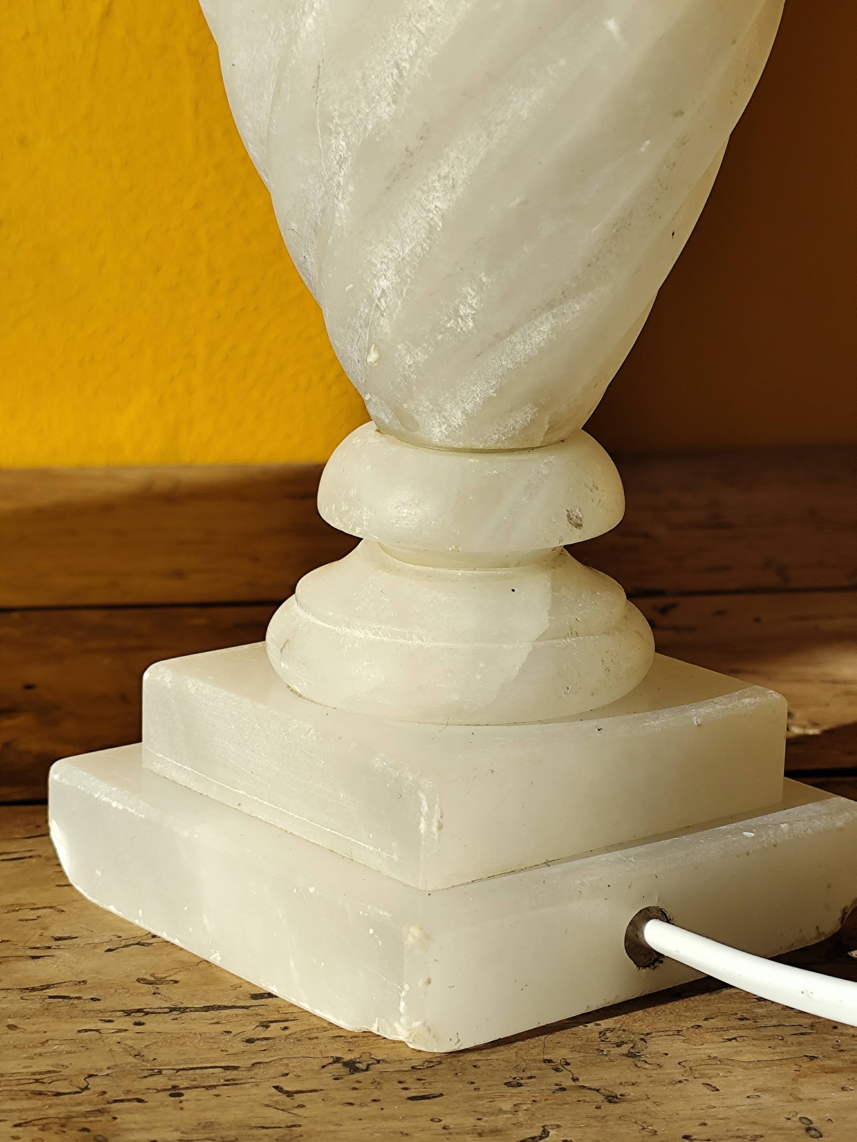 Antique twisted marble lamp base - white stone lamp