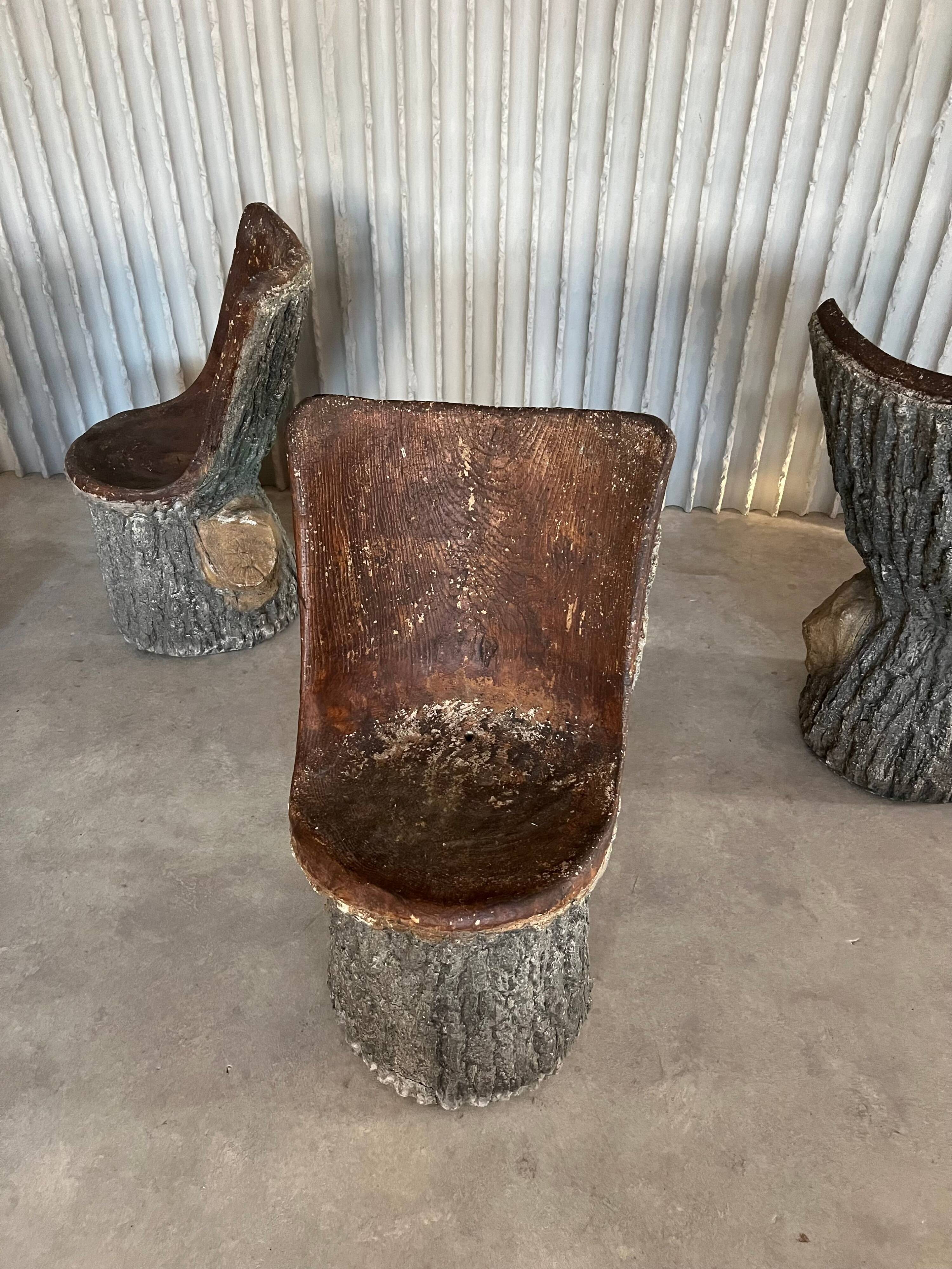 Italian faux bois concrete garden chairs