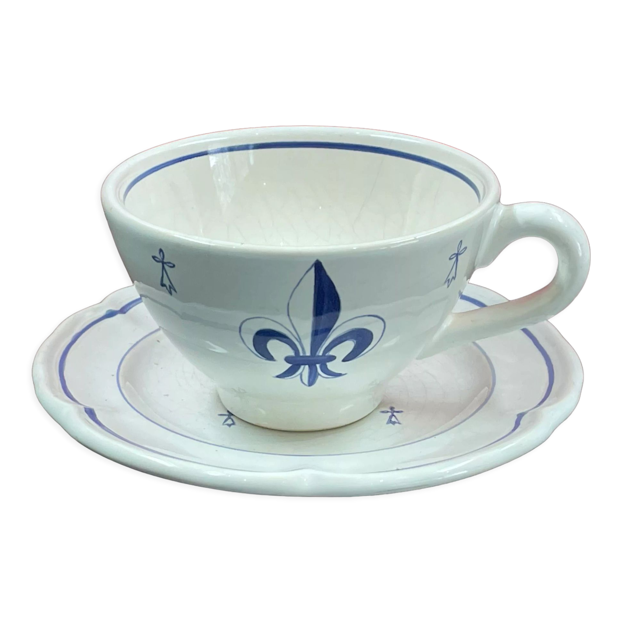 Tasse sur soucoupe, fait main, pornic, fleur de lys et hermine, bretagne
