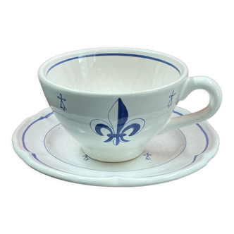 Tasse sur soucoupe, fait main, pornic, fleur de lys et hermine, bretagne