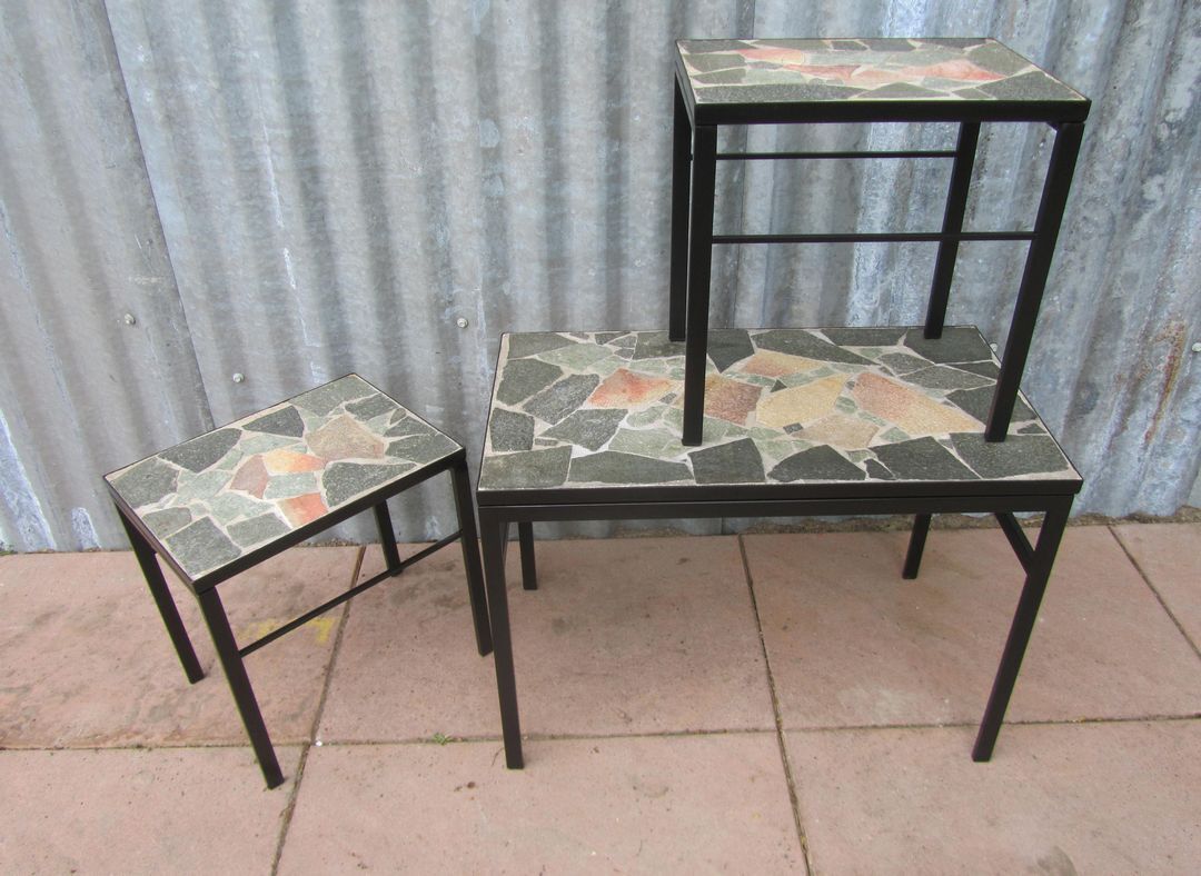 Brutalist Flag Stone nesting Tables, set of 3