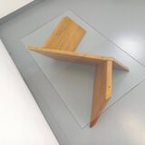 Vintage rectangular coffee table in solid elm and glass from the 80s