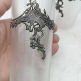 Tray with carafe and 6 glasses, glass and silver-plated metal, Art Nouveau period