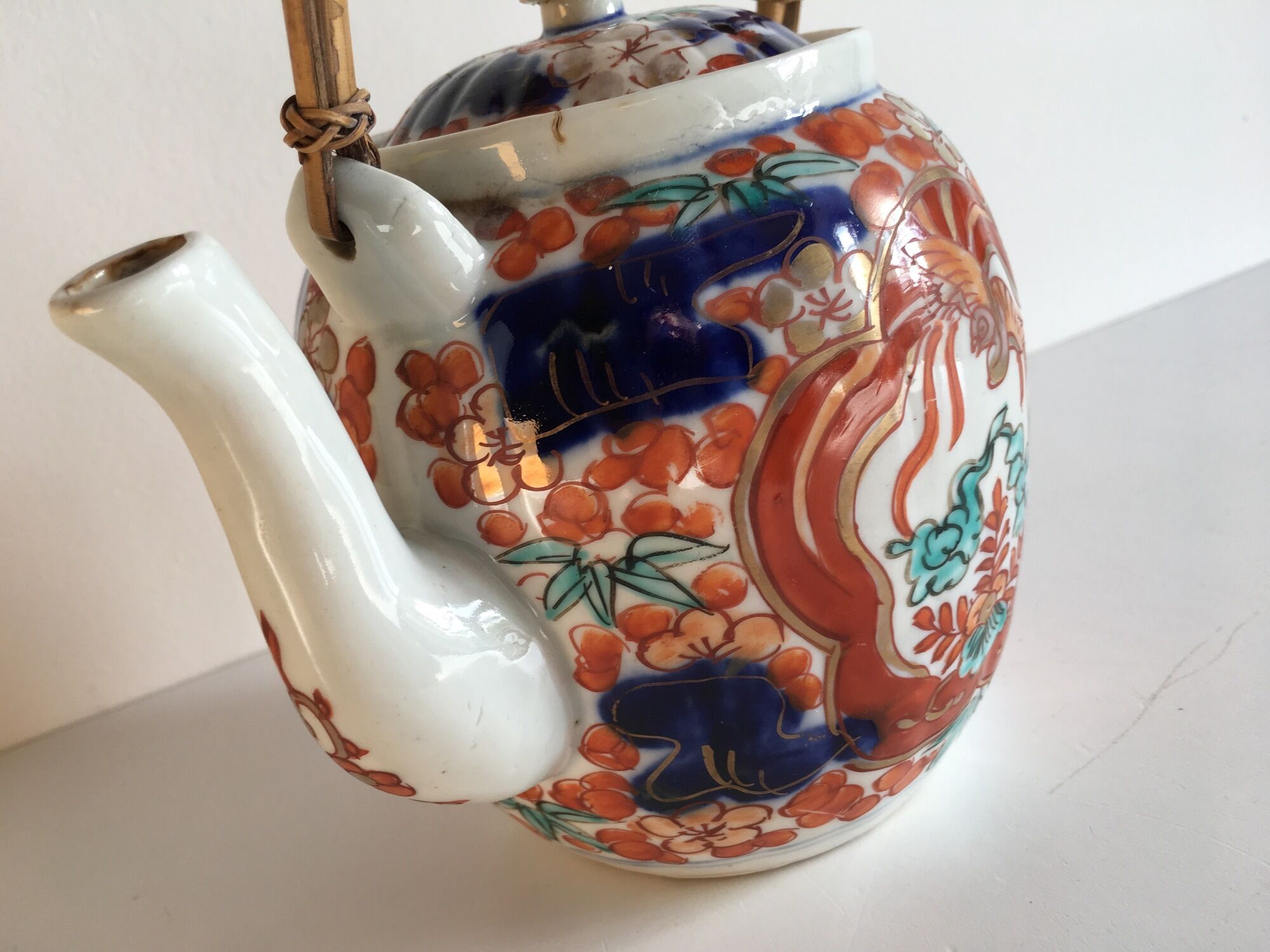 Théière japonaise porcelaine oiseaux à décor floral
