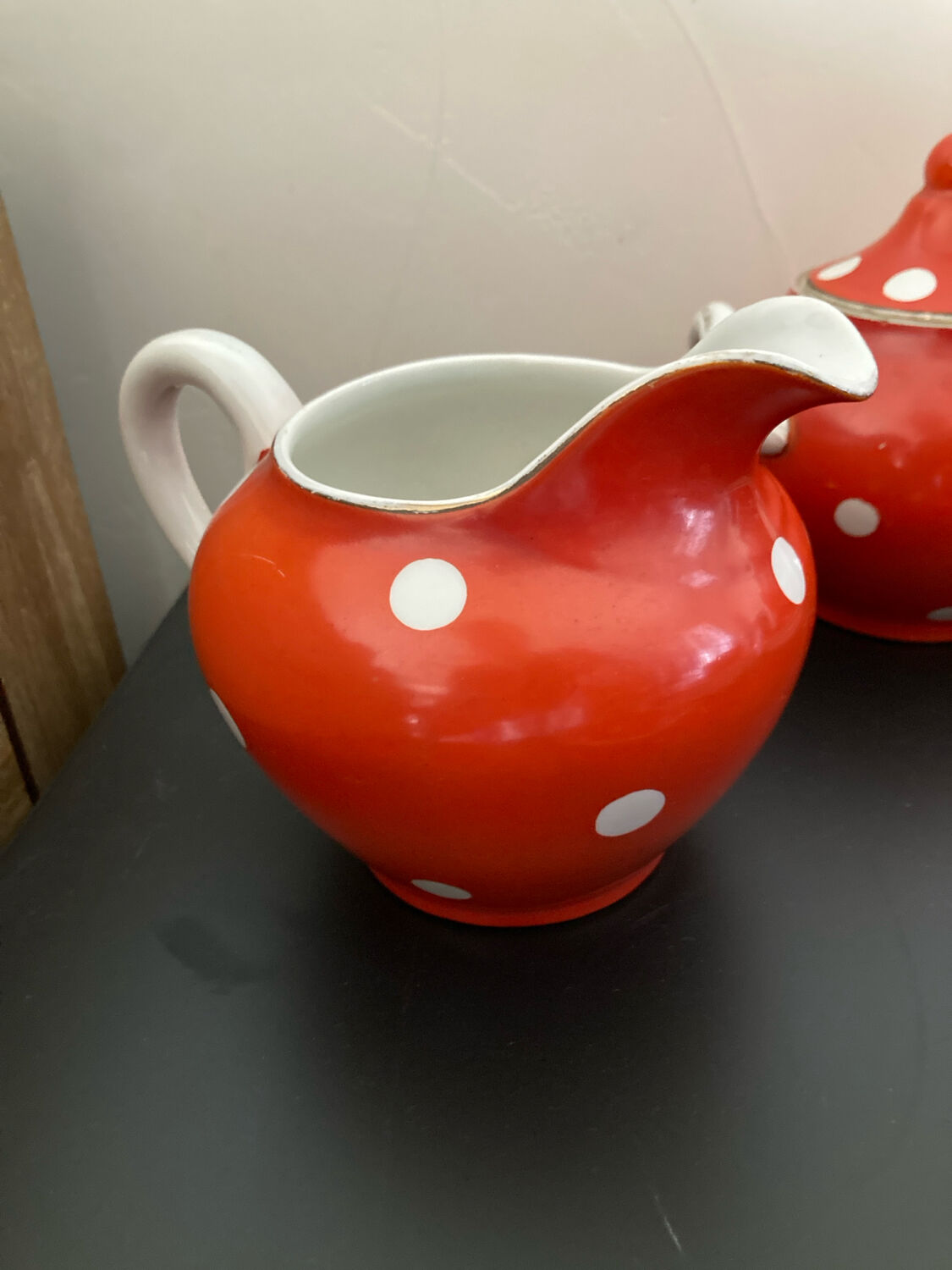 Coffee service, orange earthenware cups from Digoin Sarreguemines.