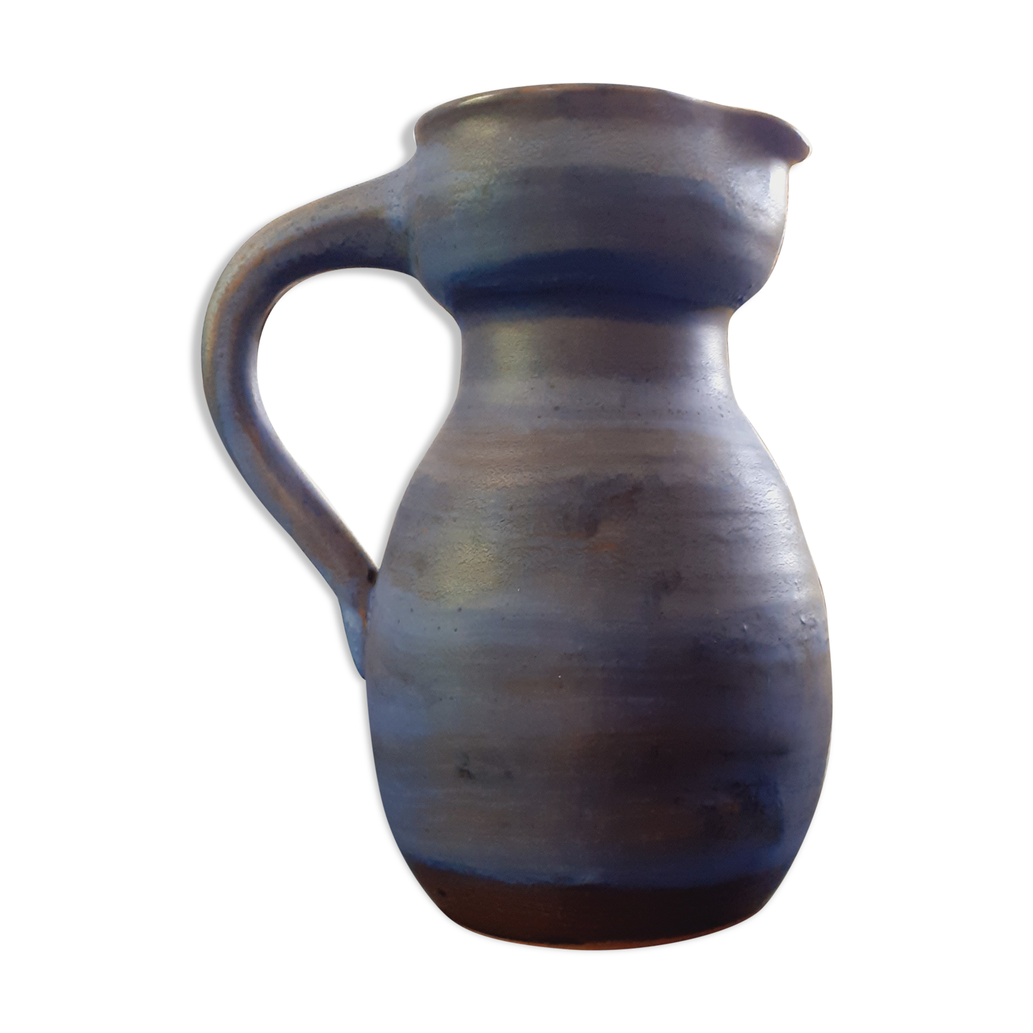 Enamelled terracotta pitcher year 50 signed Ludovic