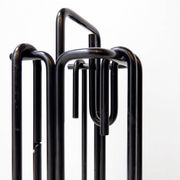 Minimalist black metal fireplace accessory set 'Mace-Line' by Ann Maes - 1970s