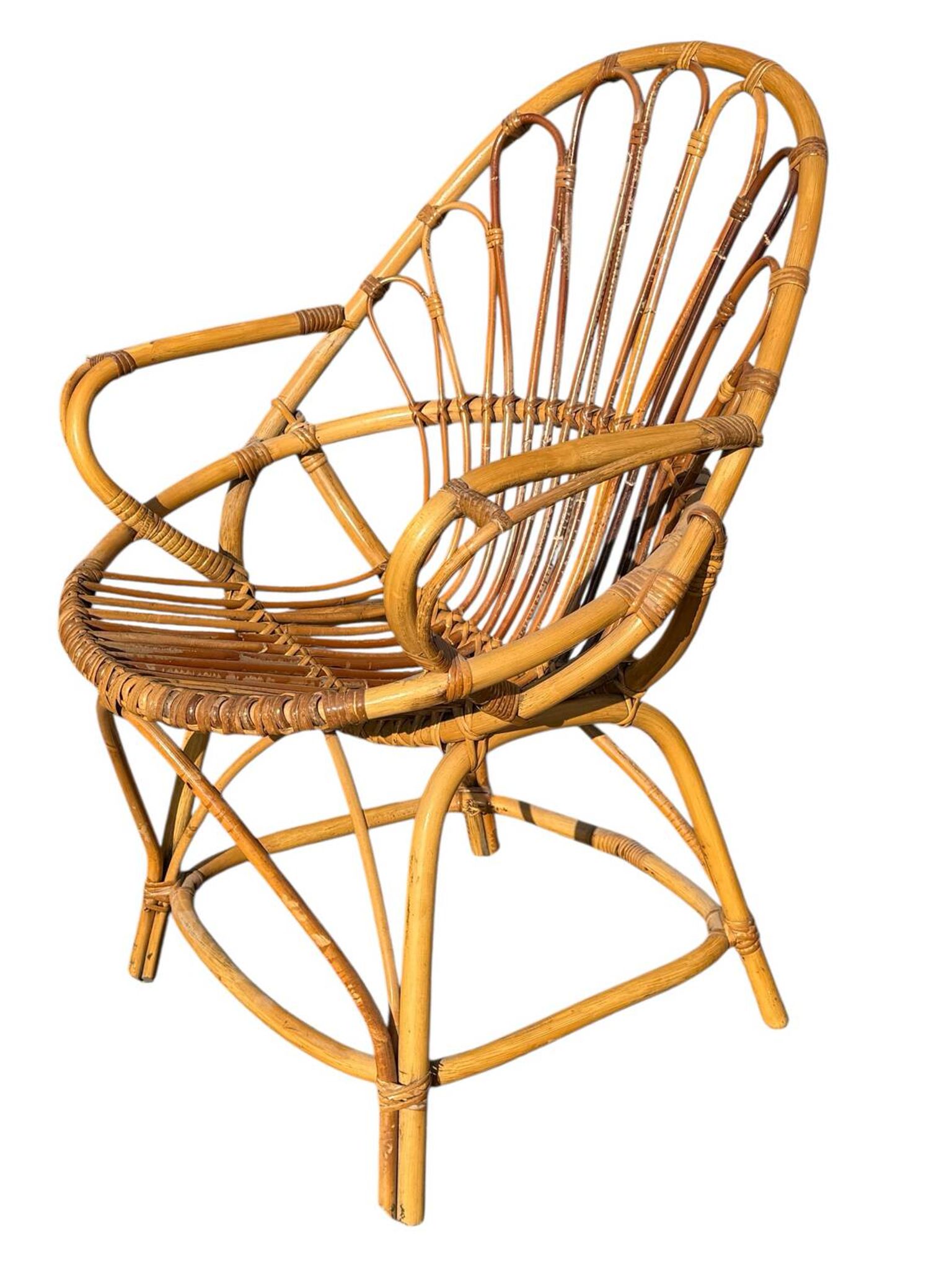 Set of 8 rattan armchairs from the 1960s, France.