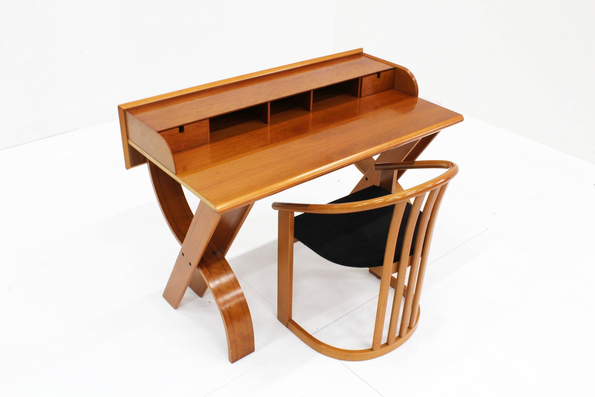 Vintage Italian wooden desk and chair 1970s
