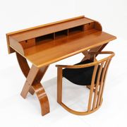 Vintage Italian wooden desk and chair 1970s