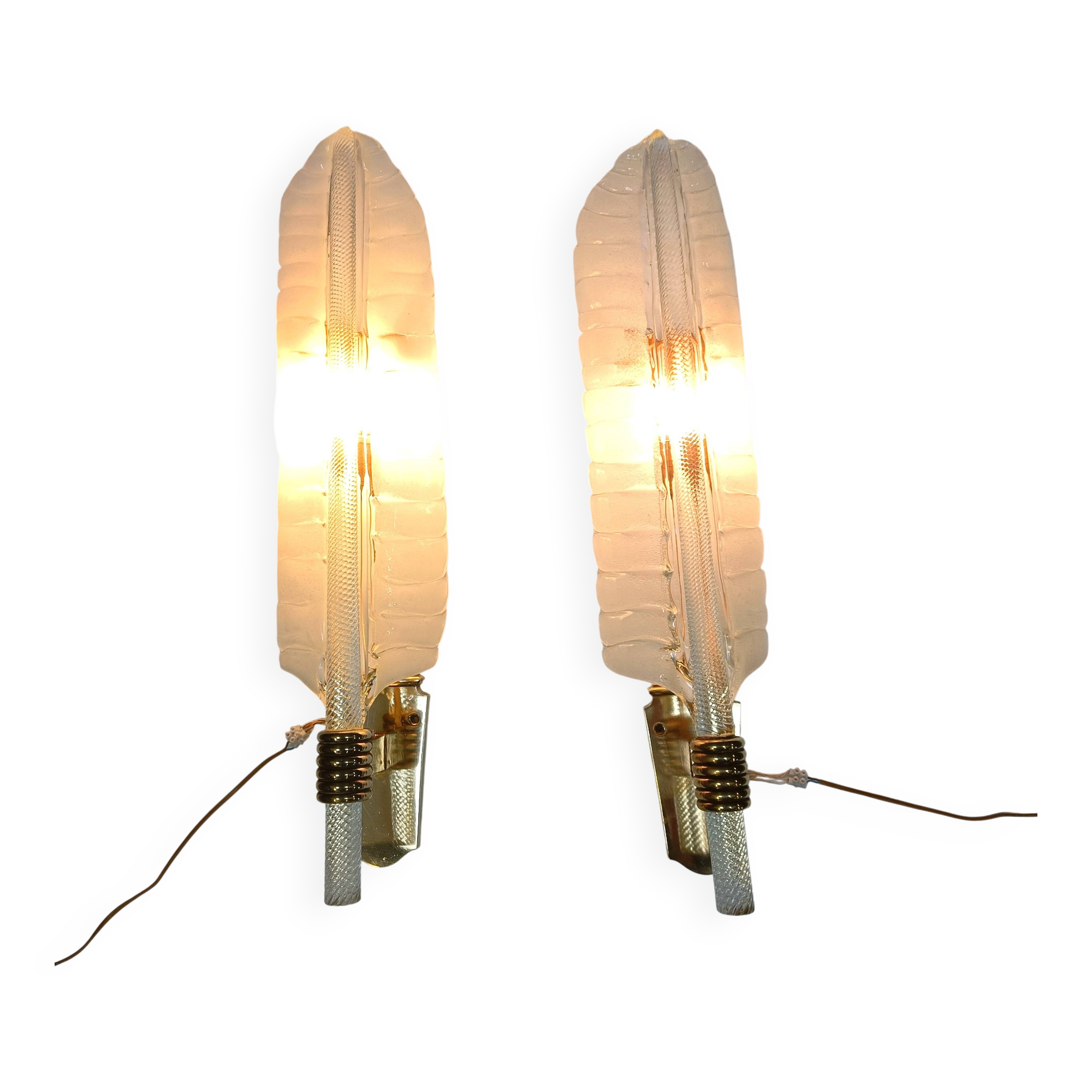 Pair of large crystal 'feather' wall lamps by André Arbus & Veronese, 1950s