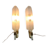 Pair of large crystal 'feather' wall lamps by André Arbus & Veronese, 1950s