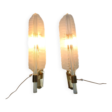 Pair of large crystal 'feather' wall lamps by André Arbus & Veronese, 1950s