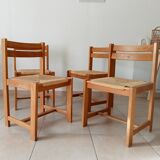 Set of 2 vintage chairs in solid elm and rush in the style of Regain/Asserbo.
