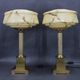 1940s Pair of Italian Restored Brass Table Lamps with Glass Shades